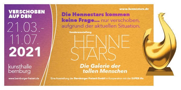 „Aufgeschoben ist nicht aufgehoben“ – 21.03.-11.07.2021 – Die Sonderausstellung „Hennestars-Die Galerie der tollen Menschen“ wird verschoben